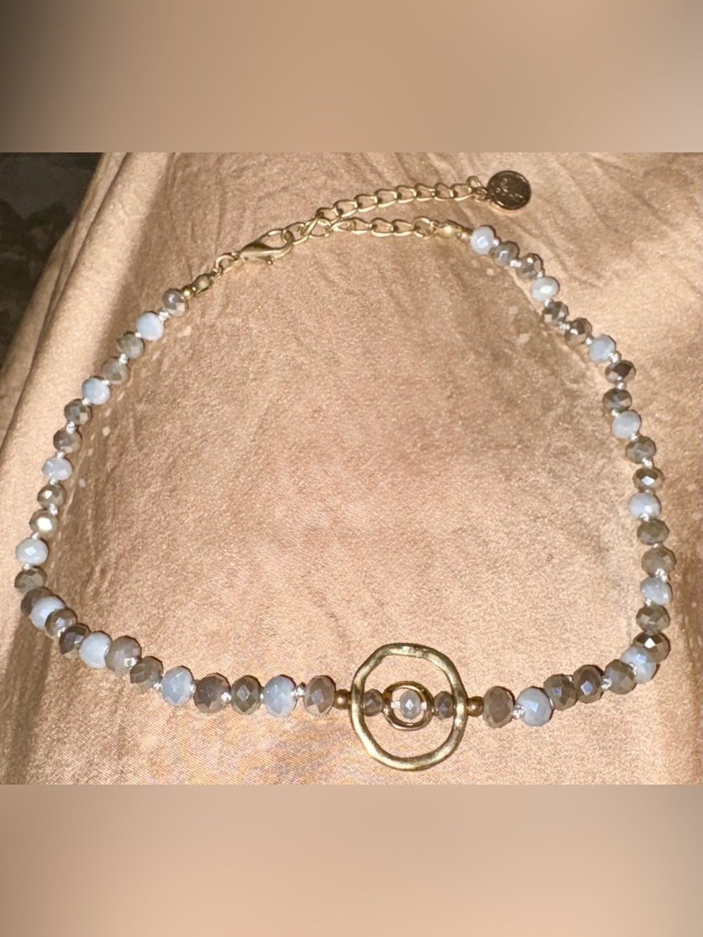 Jane Marie Hammered Gold Tone Double Circle Faceted Bead Necklace